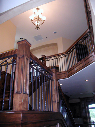 I23 Railing with Forged Scrolls and Wood Top